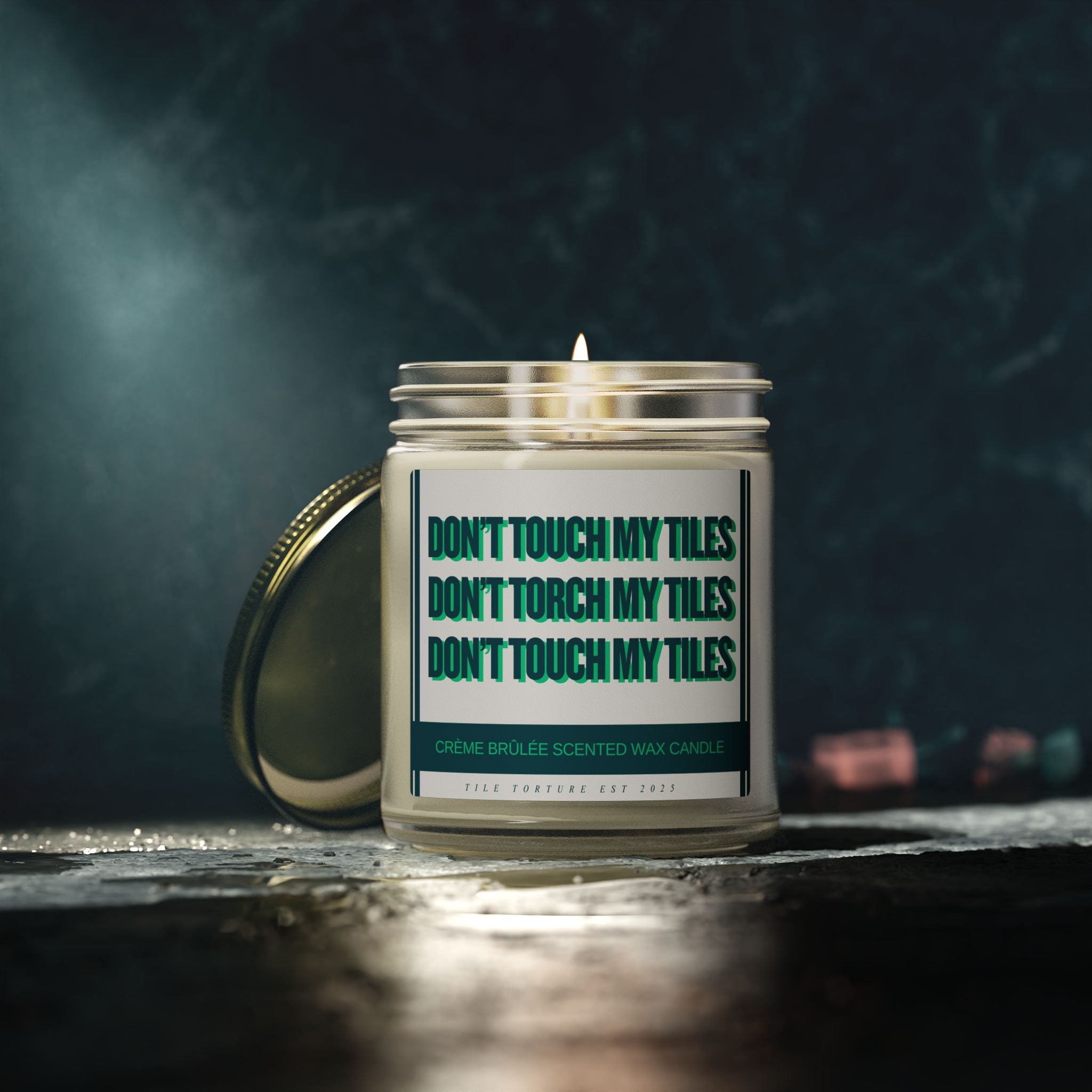 crème brûlée scented wax candle - DON'T TOUCH / TORCH MY TILES - GREEN