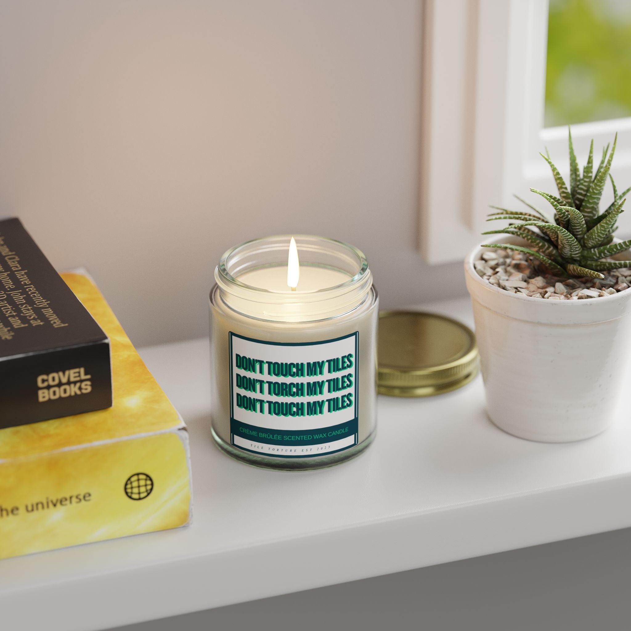 crème brûlée scented wax candle - DON'T TOUCH / TORCH MY TILES - GREEN