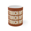 MUG - DON'T TOUCH / TORCH MY TILES - BROWN / WHITE ceramic coffee cup for mahjong enthusiasts (11oz)