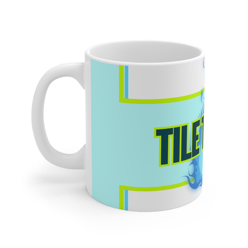 MUG - TILE TORTURE - COOL BLUE - white ceramic coffee cup (11oz)