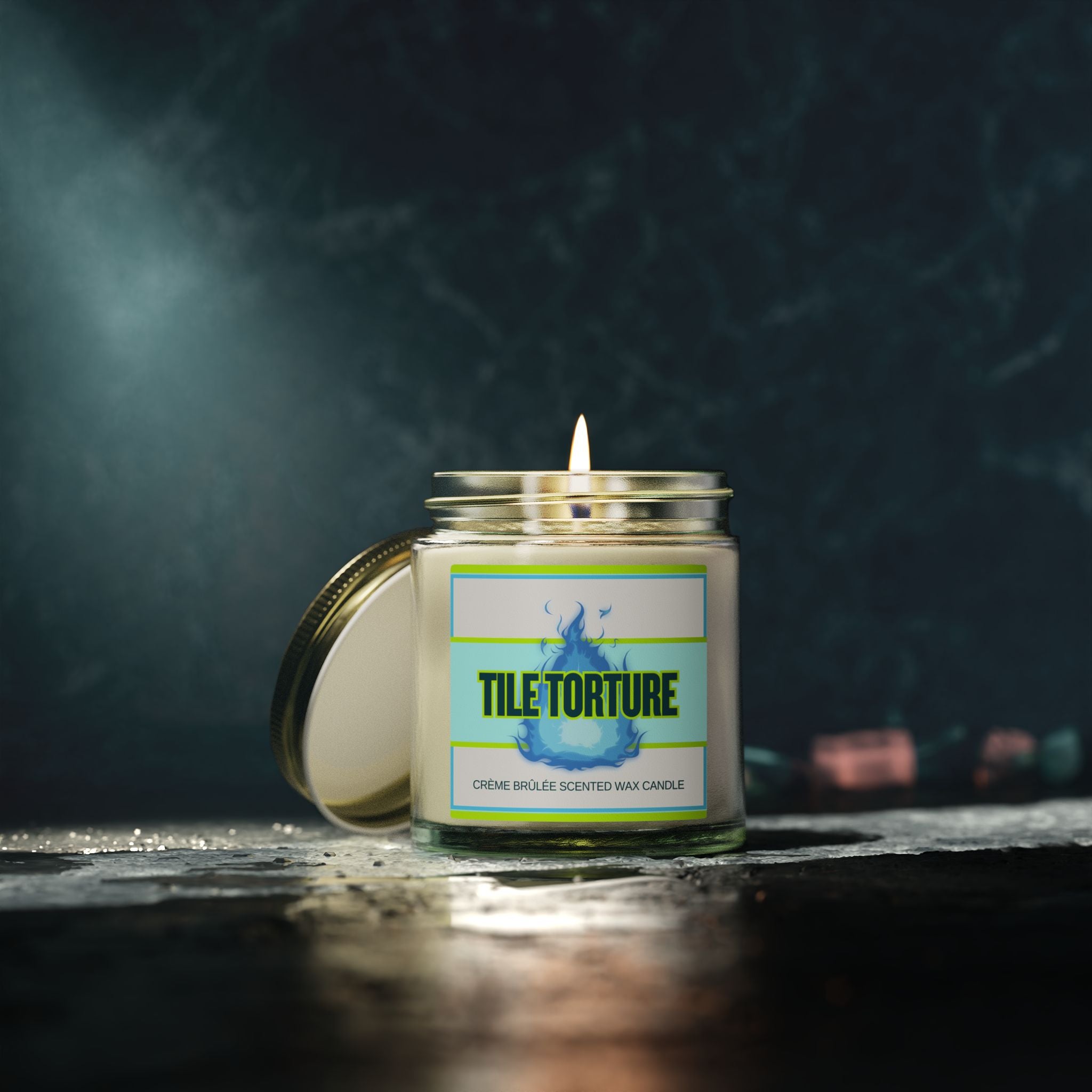 crème brûlée scented wax candle - TILE TORTURE - COOL BLUE